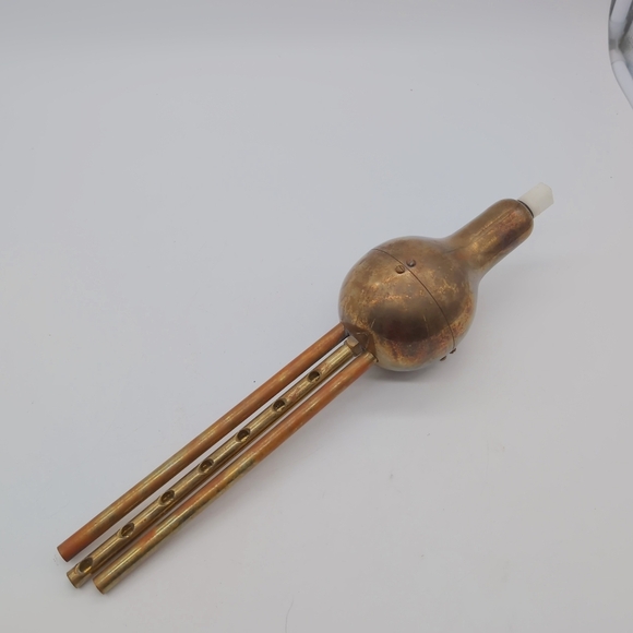 Traditional Hulusi Brass 3 Pipe Flute with Case Chinese - Picture 2 of 6